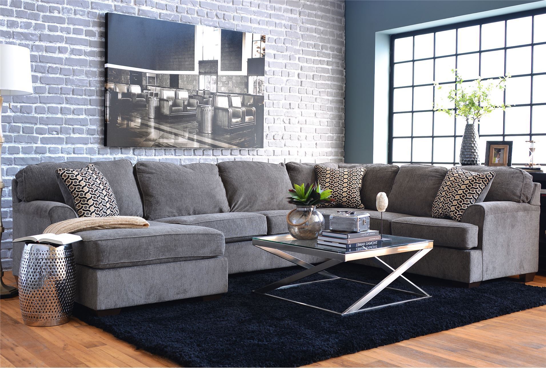Loric Smoke 3 Piece Sectional W Laf Chaise Living Spaces