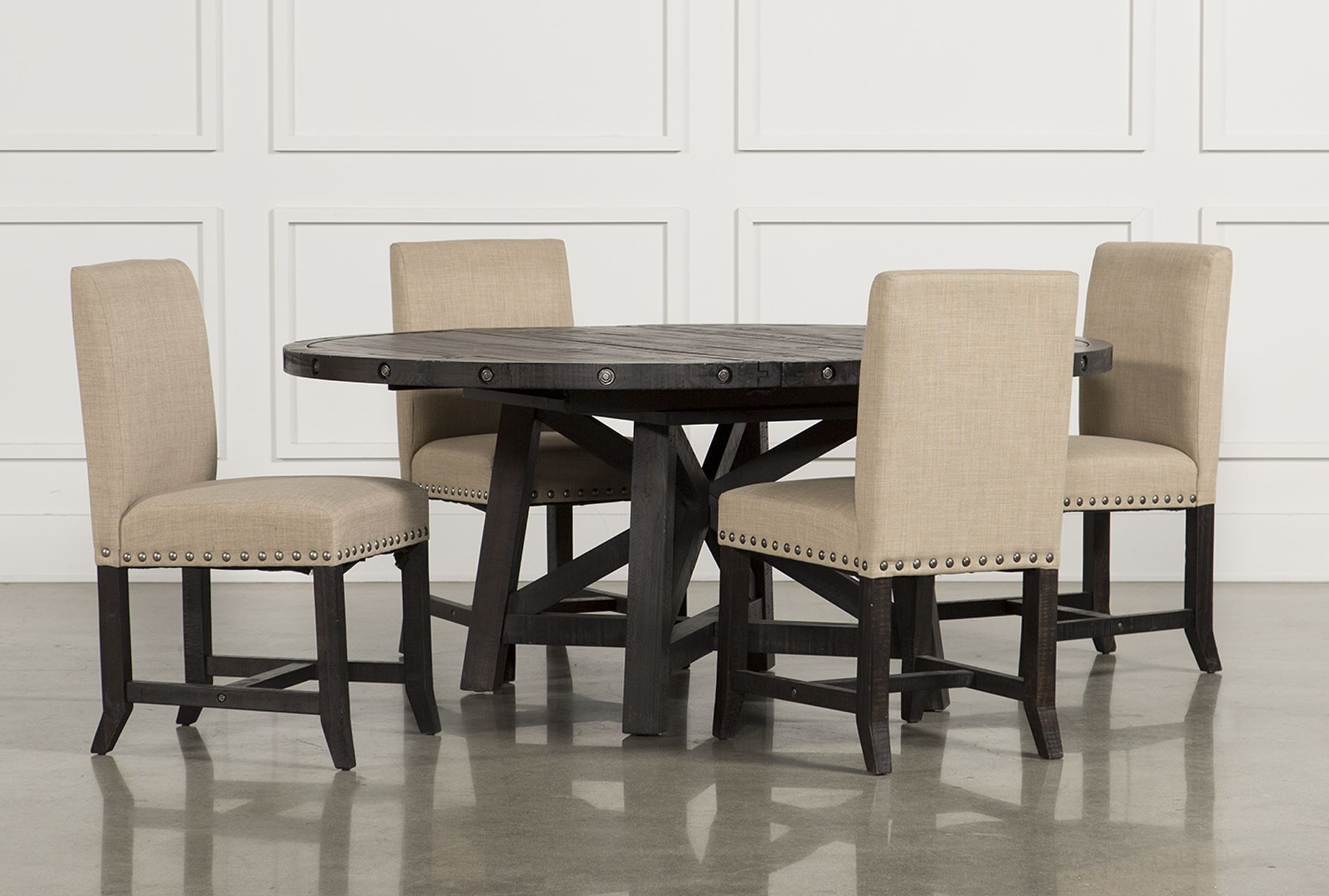 Jaxon 5 Piece Round Dining Set W Upholstered Chairs Living Spaces