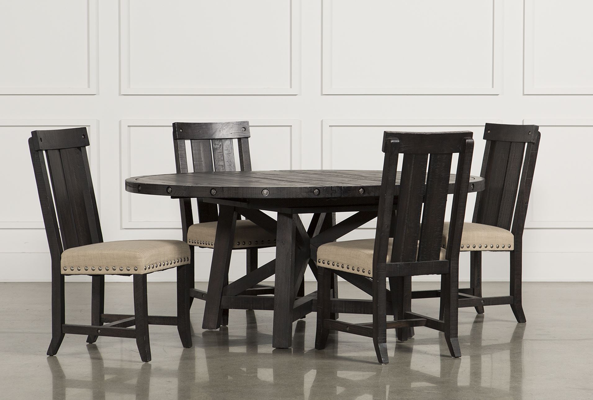 Jaxon 5 Piece Extension Round Dining Set W Wood Chairs Living Spaces
